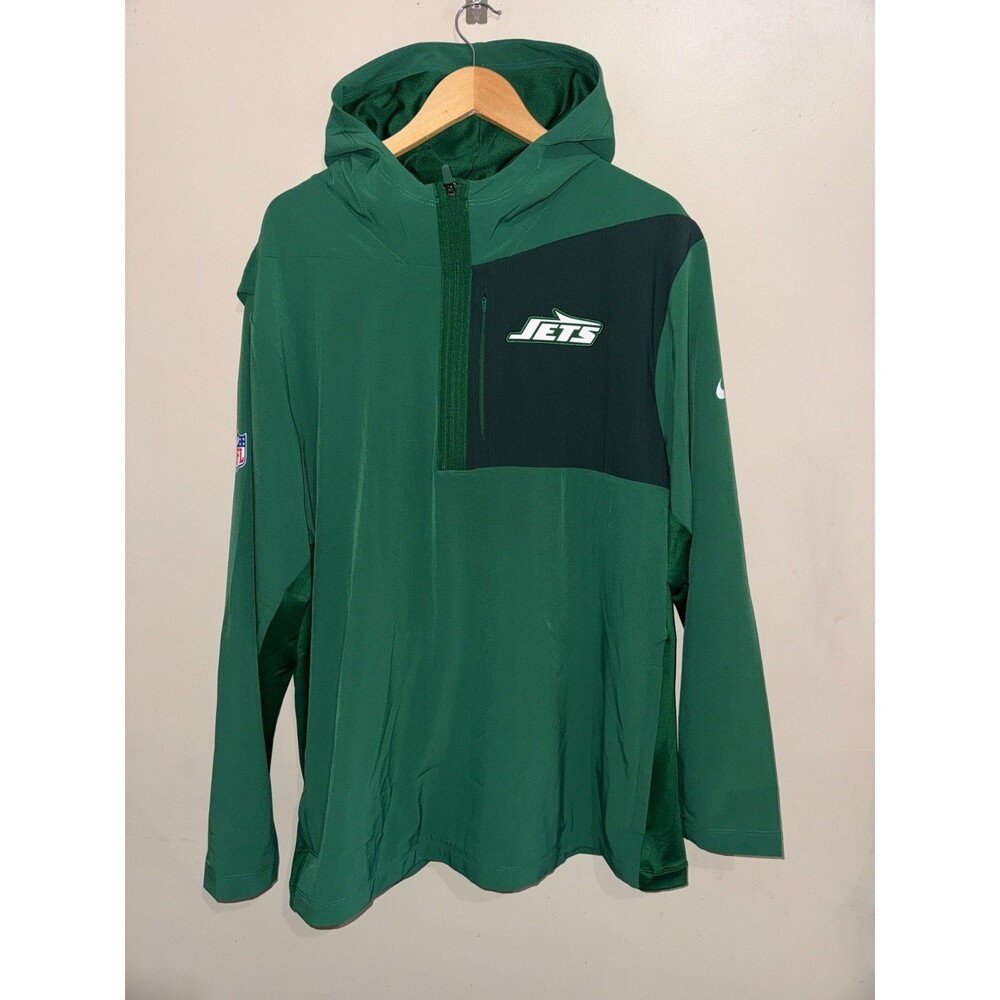 2XL Nike NFL New York Jets Team Issued PE On-Field 1/2 Zip Pregame Hooded Jacket